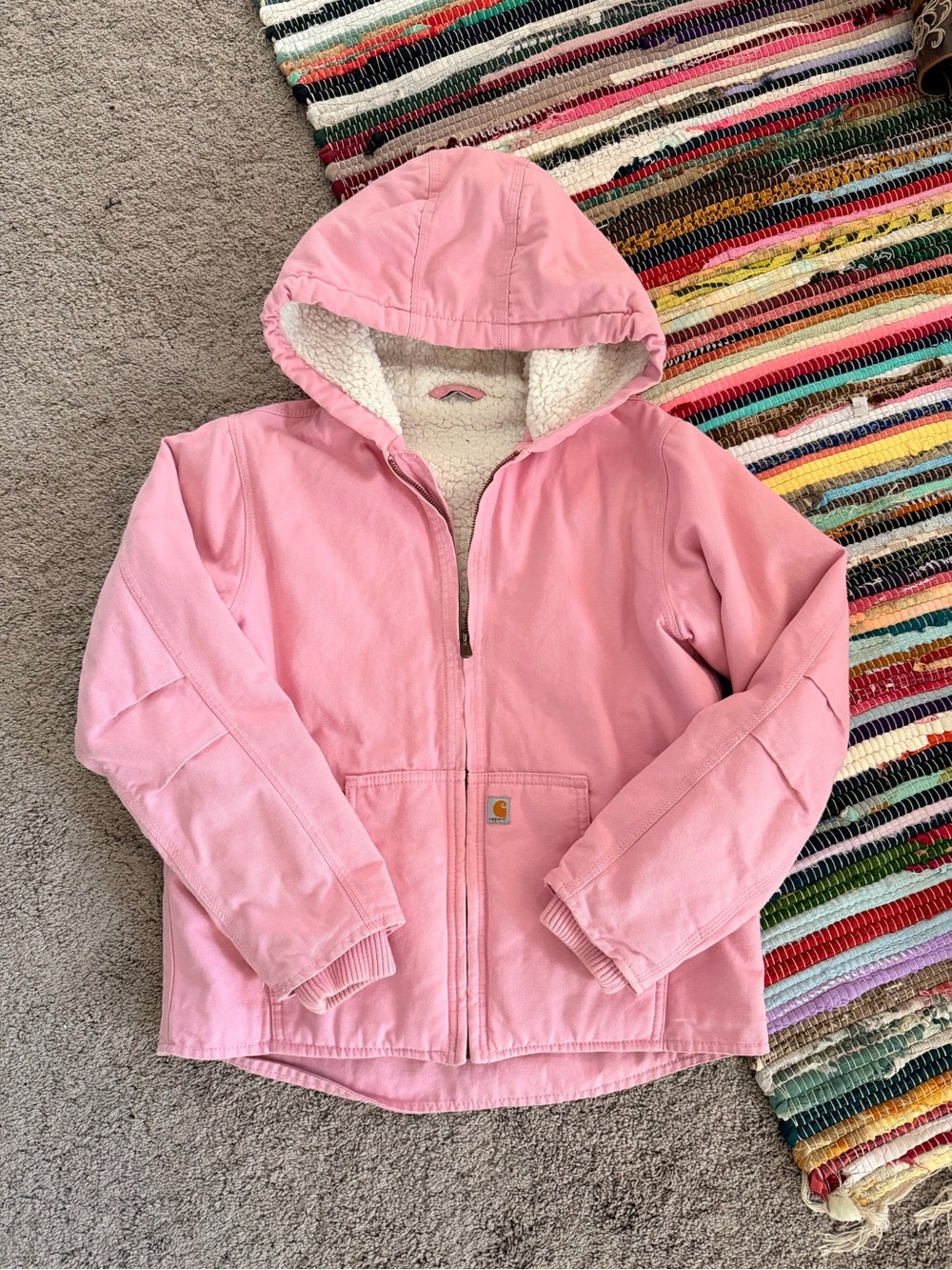 Carhartt Kids Pink Hooded Sherpa-Lined Puffer Jacket